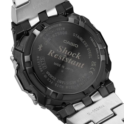 Casio G‑SHOCK Armbanduhr Rückseite mit Gravur, schwarzem Schutzring und Stahlboden