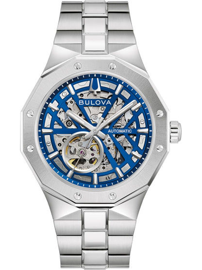 Bulova Prestige 96A352 Herren Automatik • Skelett-Zifferblatt Blau • Edelstahl Oktagon