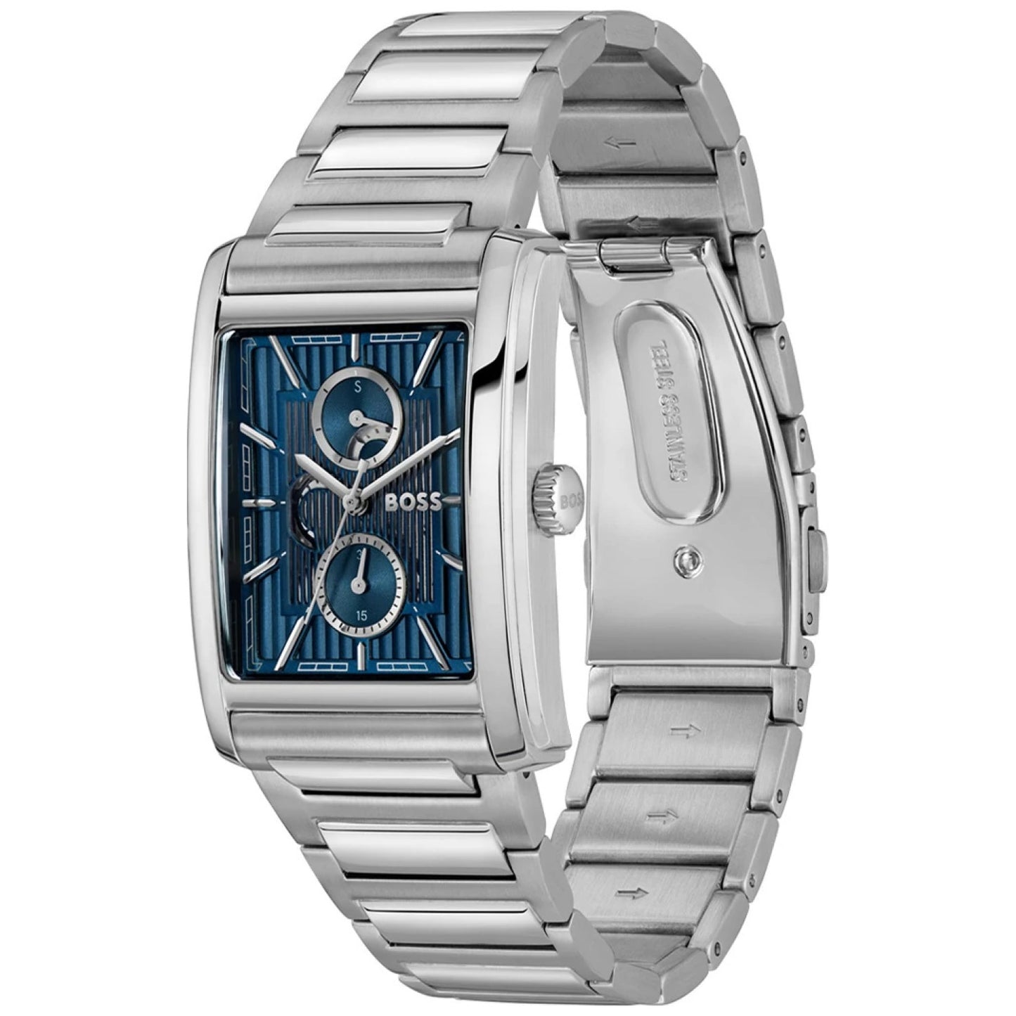 Herrenarmbanduhr mit blauem Zifferblatt, Edelstahlarmband und Chrono-Optik