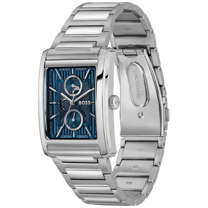 Herrenarmbanduhr mit blauem Zifferblatt, Edelstahlarmband und Chrono-Optik