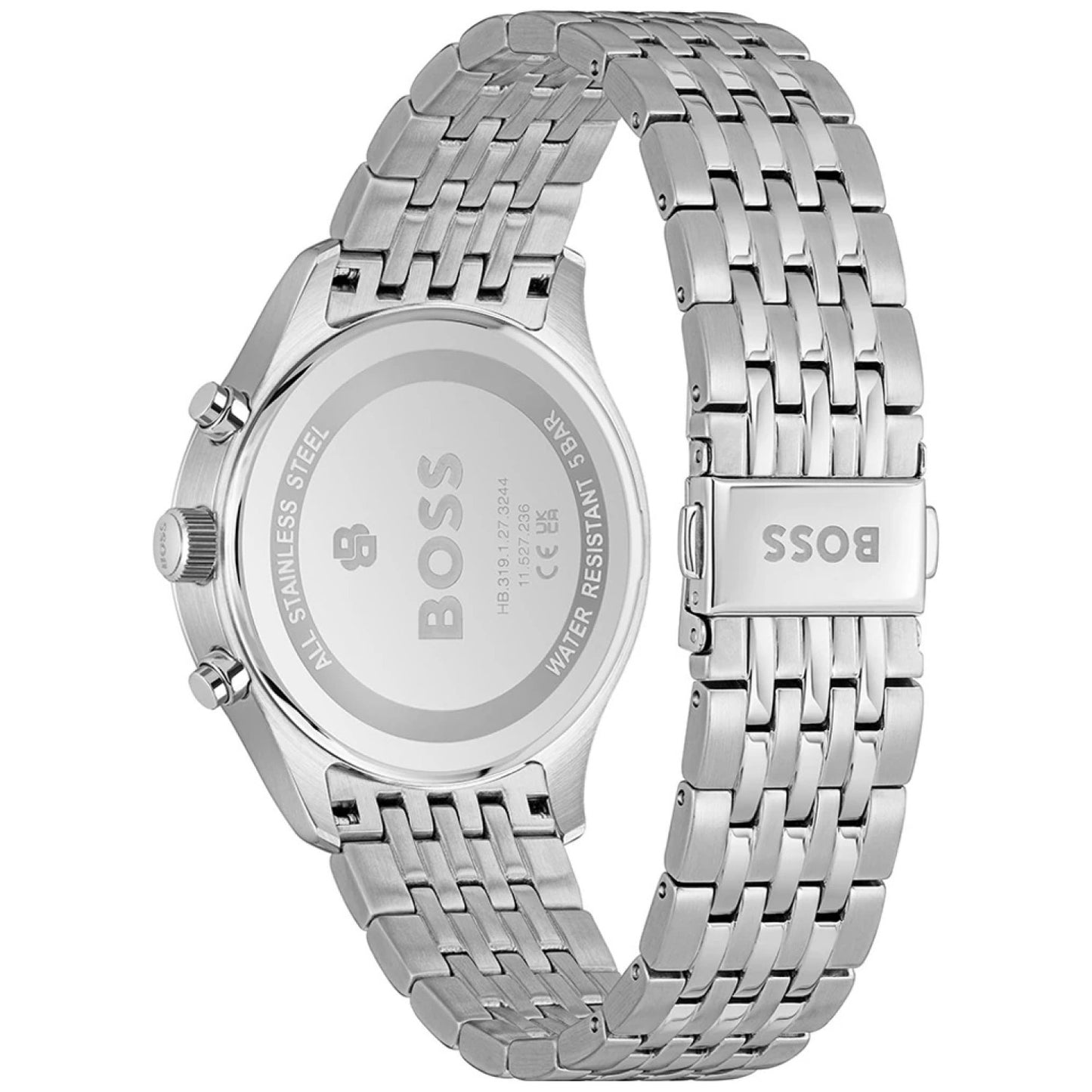 BOSS Stratus Rückseite der Armbanduhr aus Edelstahl, Edelstahlgliedarmband