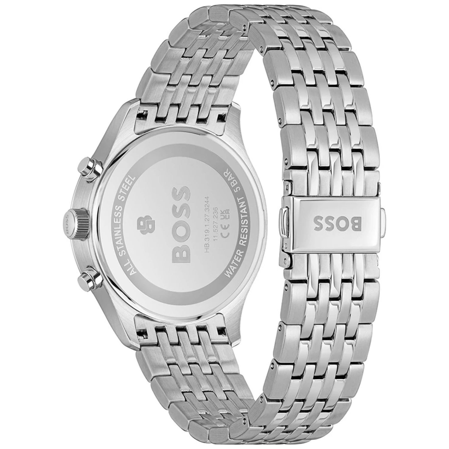 BOSS Stratus Rückseite der Armbanduhr aus Edelstahl, Edelstahlgliedarmband