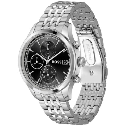 BOSS Stratus Chronograph mit Datumsanzeige, schwarzes Zifferblatt, Edelstahlarmband