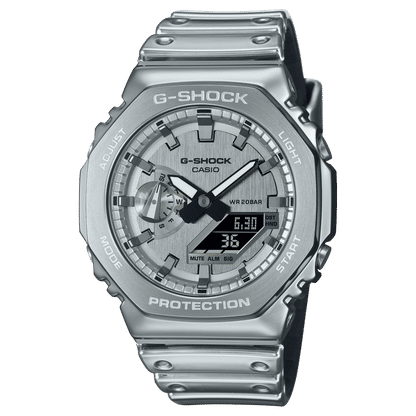 G-Shock G-Steel Herrenarmbanduhr mit silberner Edelstahl-Lünette, schwarz-weißem Zifferblatt