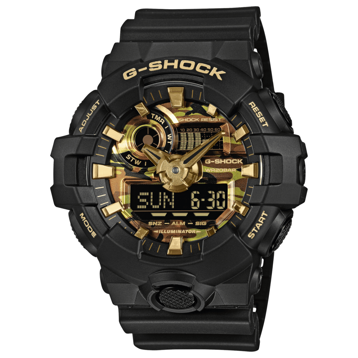 Casio G-Shock GA-700CF-1AER Herren Armbanduhr • Camouflage & Gold Design • 20 BAR Wasserdicht