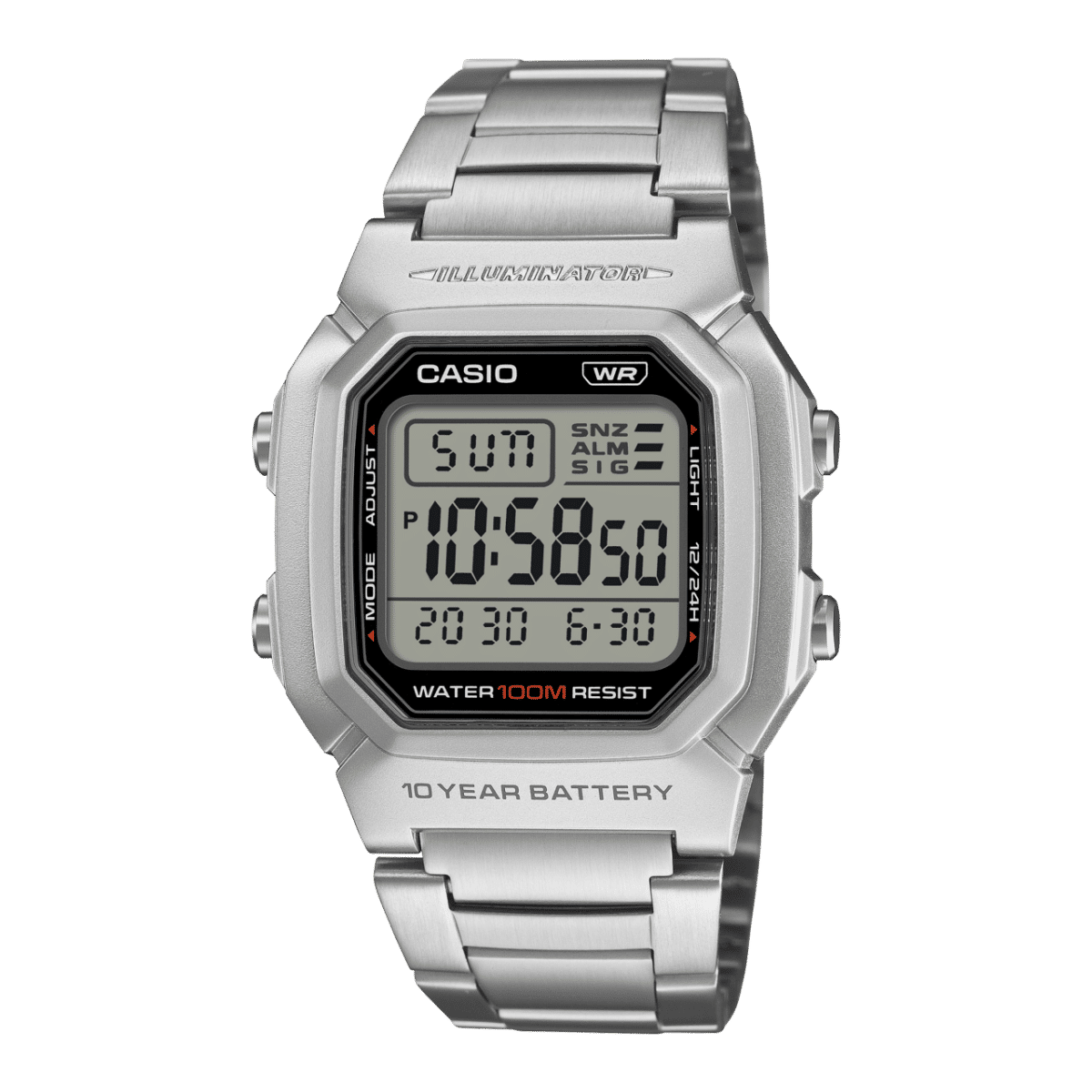 Casio W-800HD-1AVEF Herren-Armbanduhr, silbernes Edelstahlband, digitales Display