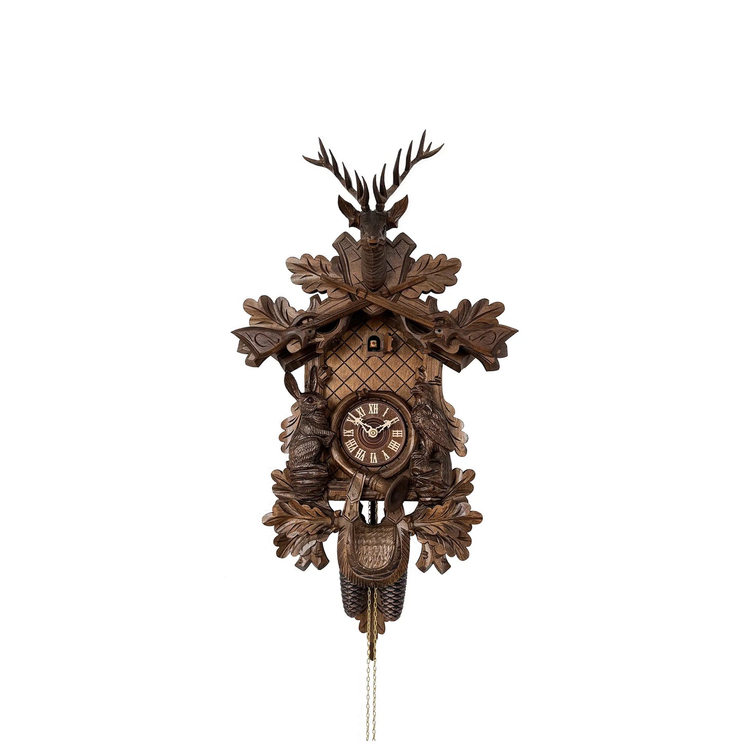 Rombach & Haas Tradition 3550-N Horloge Murale Bois (foncé) • Mouvement Mécanique 8 Jours • Coucou Forêt-Noire Sculpté à la Main