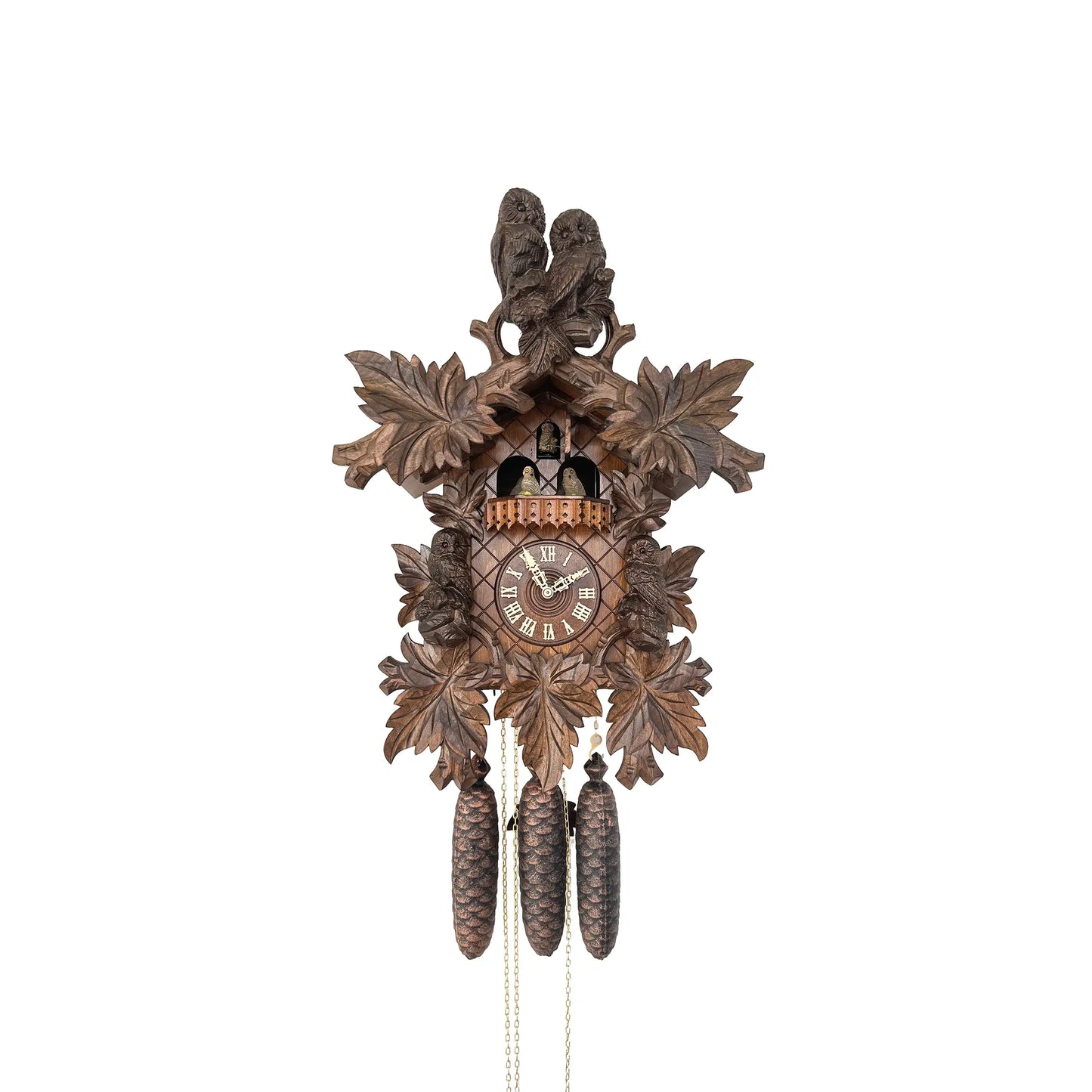 Rombach & Haas TRADITION 4560-N Horloge Murale Bois Foncé • Mouvement Mécanique 8 Jours • Horloge Hibou Sculptée Main
