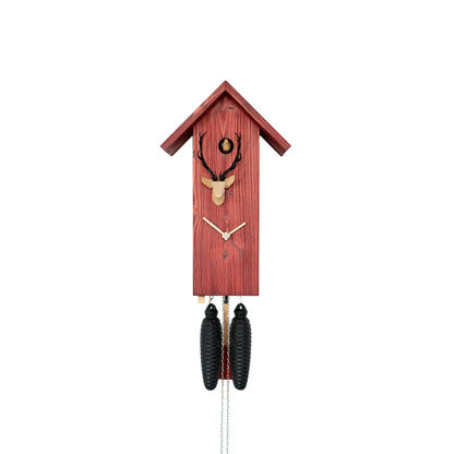 Rombach & Haas Classic SLM3H-3 Horloge Murale Bois Naturel/Rouge • Mouvement Mécanique 8 Jours • Véritable Coucou de la Forêt-Noire