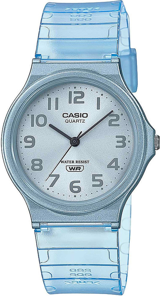 Casio MQ-24S-2BEF Montre • Design Rétro Iconique • Finition Transparente Bleue
