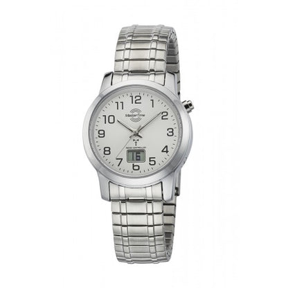 Silberne Damenuhr mit Metallarmband und Analog-Digital-Zifferblatt, mit Datum