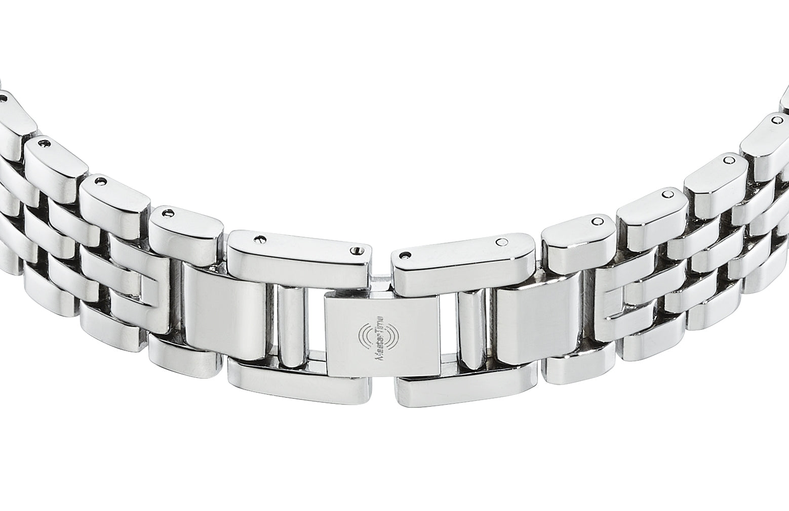 Damenuhr mit silberfarbenem Metallarmband und Gliedverschluss