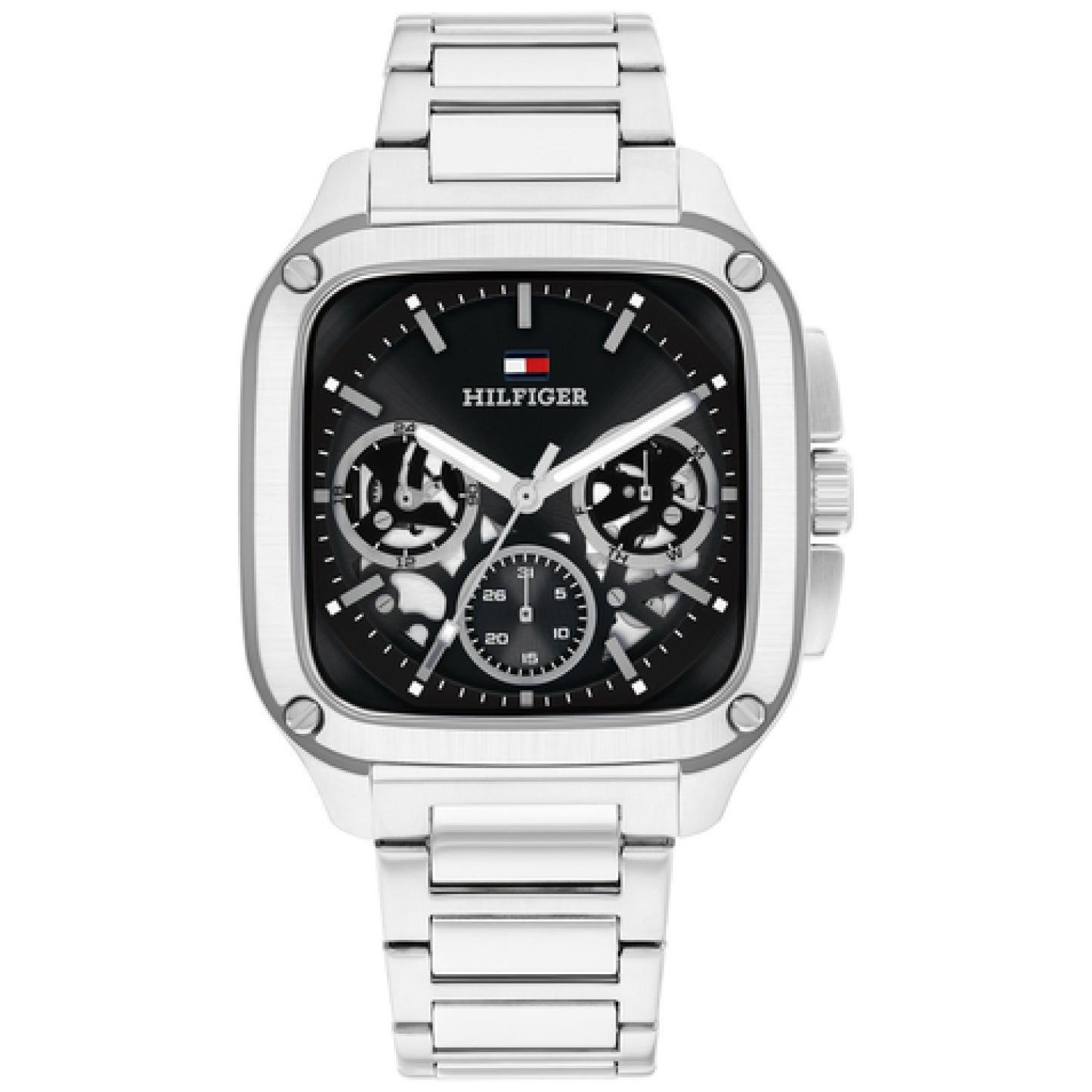 Tommy Hilfiger Quarzuhr mit Skelettzifferblatt, schwarzem Dial und Edelstahlarmband