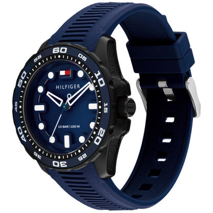Herrenarmbanduhr mit blauem Zifferblatt, Leuchtmarkierungen und sportlicher Lünette