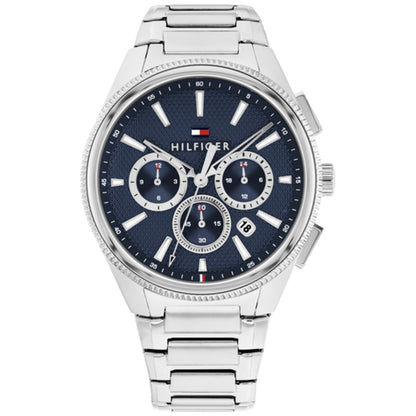 Tommy Hilfiger Armbanduhr mit blauem Zifferblatt und Edelstahlband, Chrono-Subdials