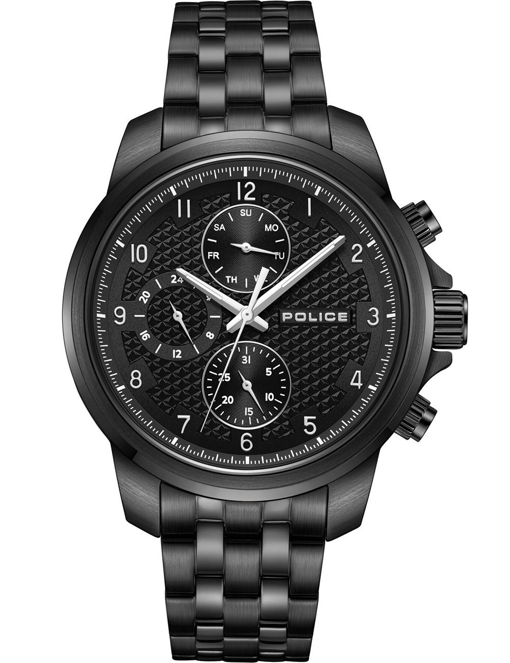 Herrenuhr mit schwarzem Chronograph-Zifferblatt und schwarzem Edelstahlarmband