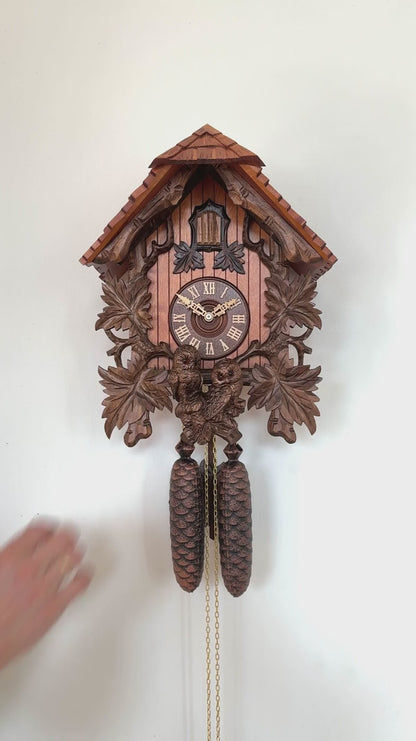 Rombach & Haas TRADITION 3460-N Horloge Murale Bois (foncé) • Mouvement Mécanique 8 Jours • Horloge Hibou Sculptée à la Main