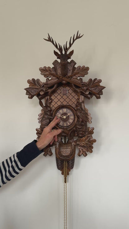 Rombach & Haas Tradition 3550-N Horloge Murale Bois (foncé) • Mouvement Mécanique 8 Jours • Coucou Forêt-Noire Sculpté à la Main