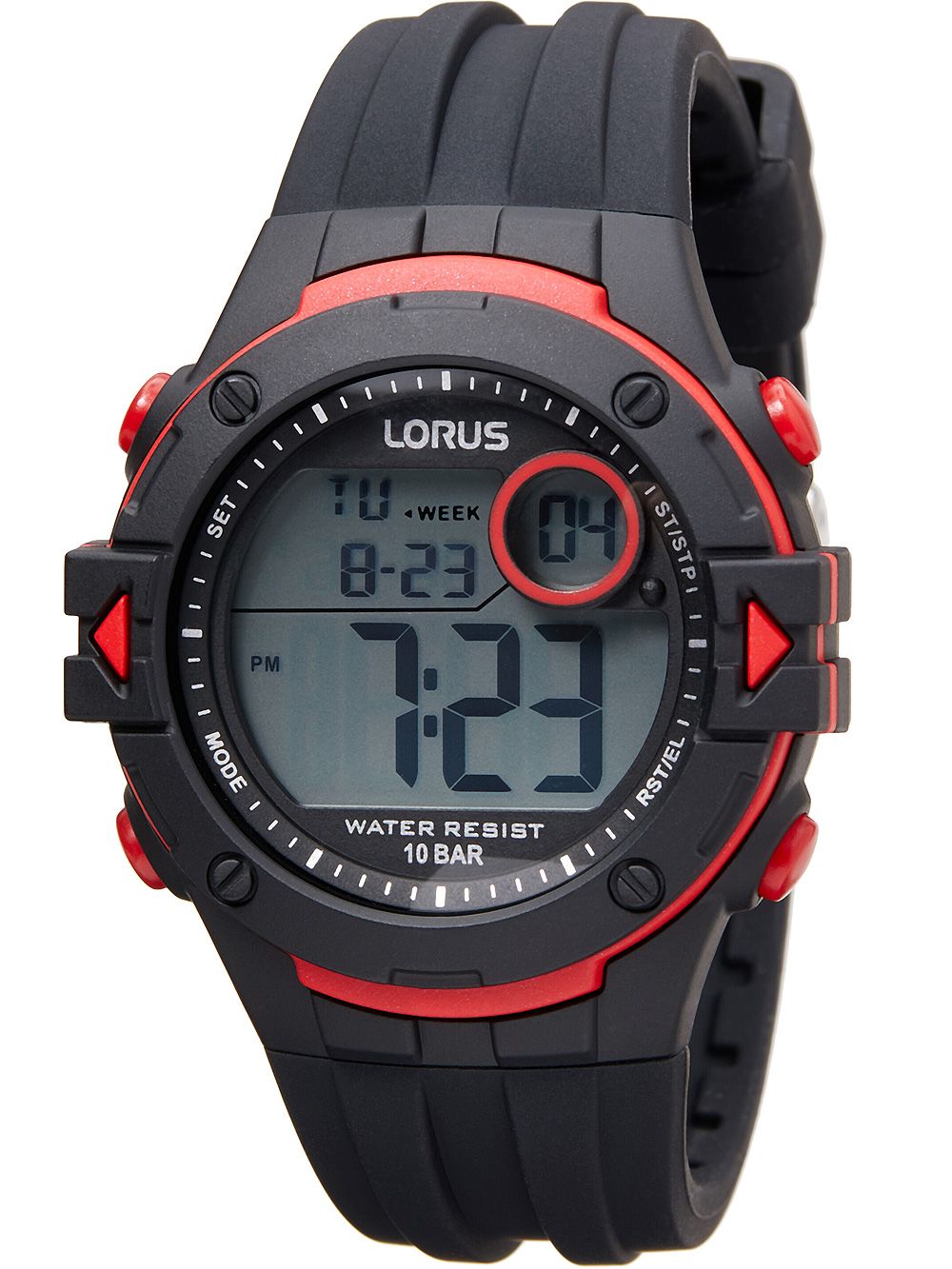 Herren-Digitaluhr mit schwarzem Rahmen, roter Zierkante und großem Digitaldisplay