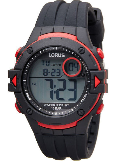 Herren-Digitaluhr mit schwarzem Rahmen, roter Zierkante und großem Digitaldisplay