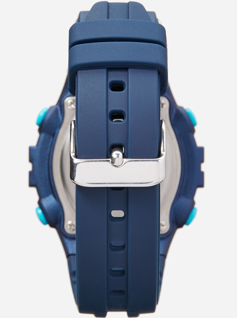 Herren-Digitaluhr mit dunkelblauem Silikonarmband und Edelstahlschließe