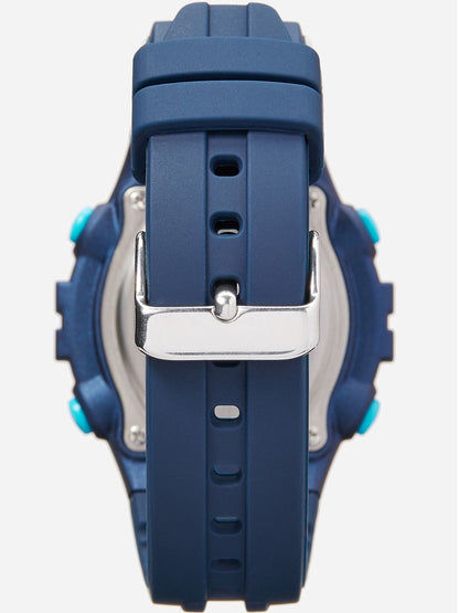 Herren-Digitaluhr mit dunkelblauem Silikonarmband und Edelstahlschließe