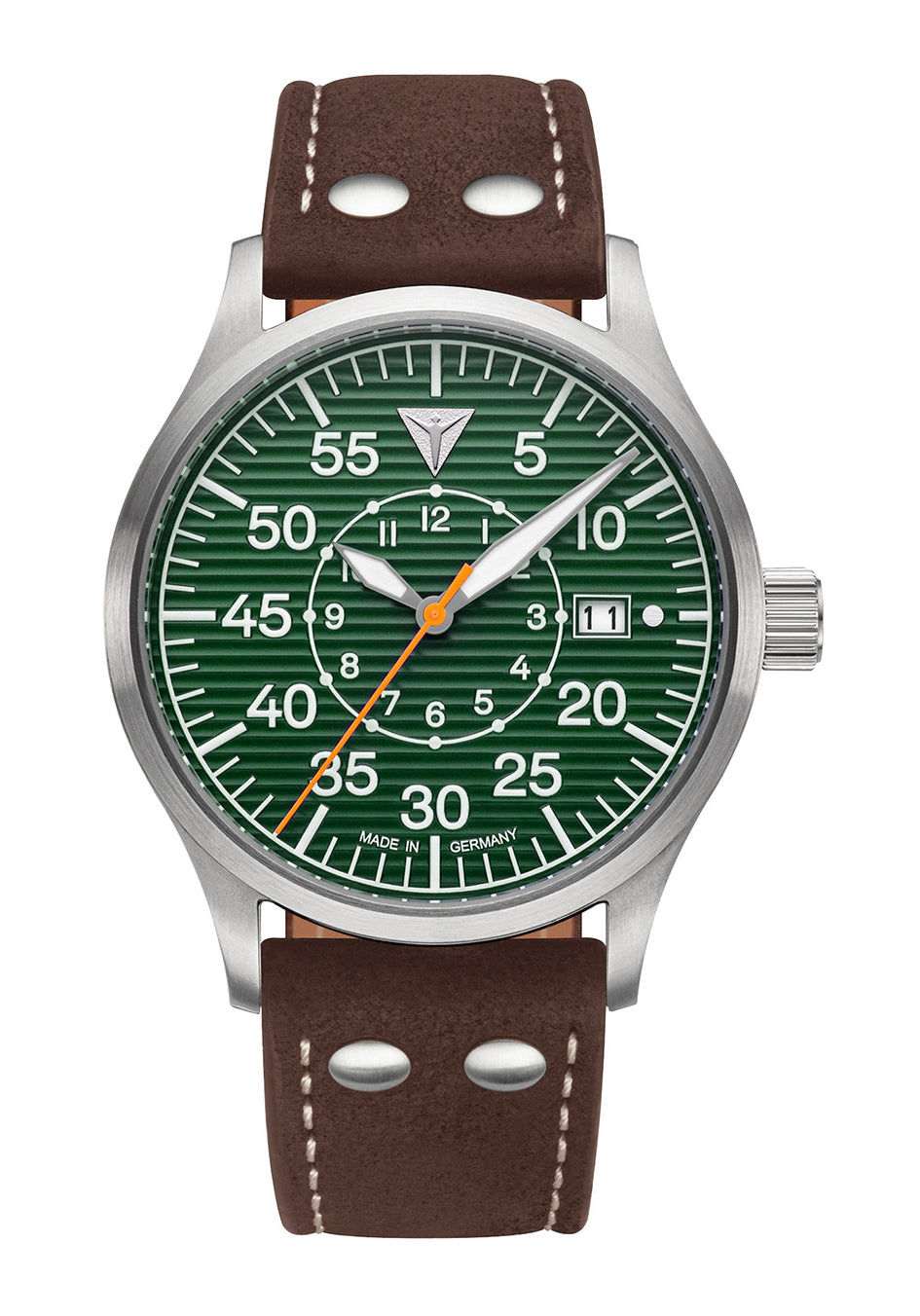 Junkers Herrenautomatikuhr mit grünem Zifferblatt und braunem Lederarmband