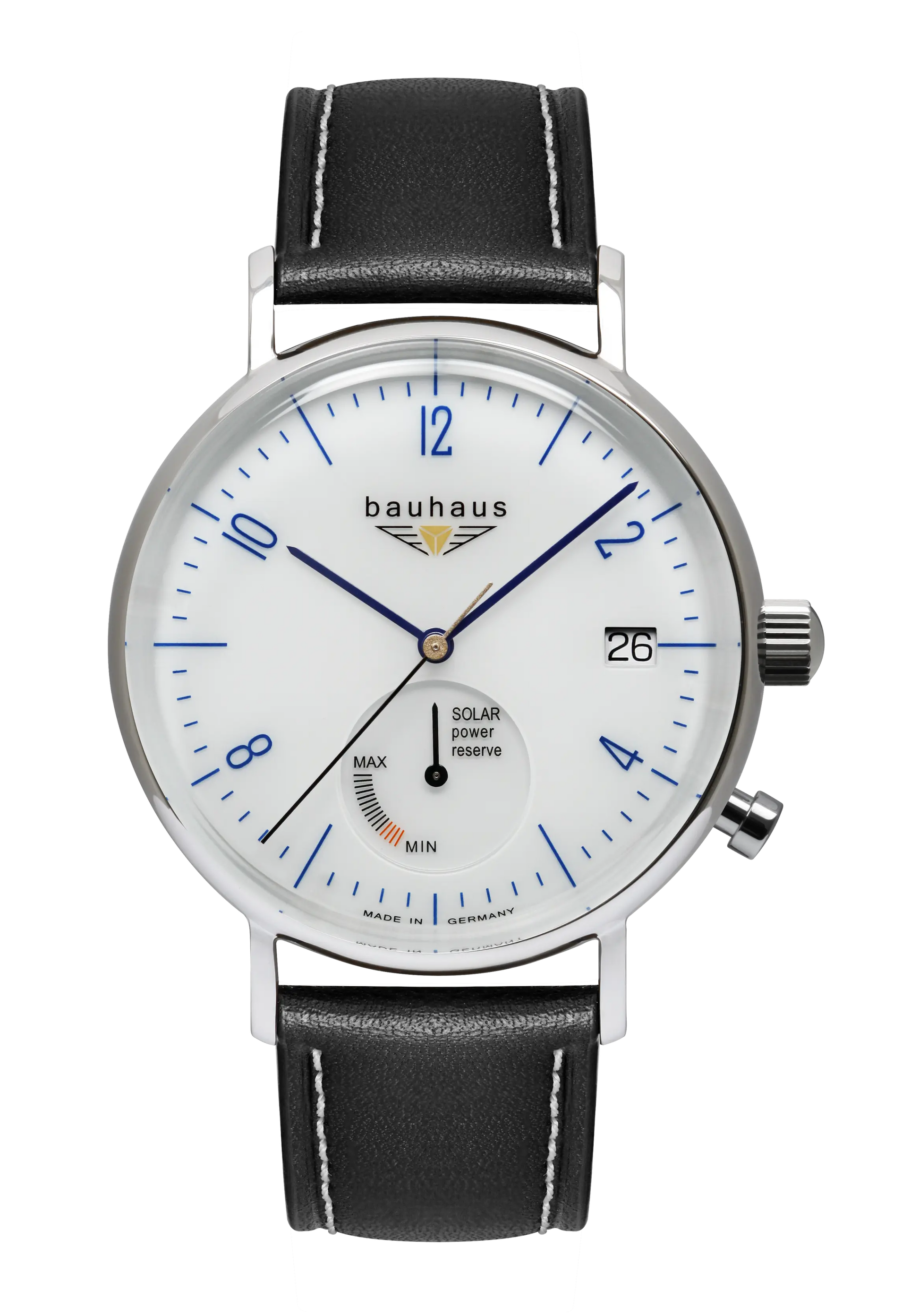 bauhaus Pure Solar Power Reserve 2114-1 Herrenuhr Weiß • Solarantrieb • Arabische Ziffern