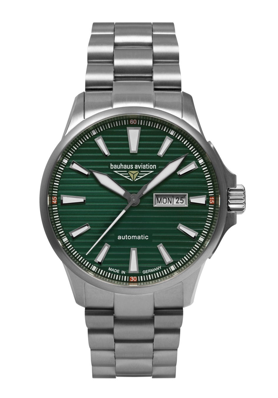Automatik-Armbanduhr mit grünem Zifferblatt, Stahlband und Datumsanzeige
