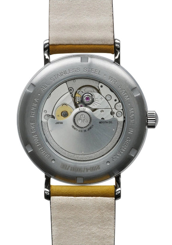 Herrenautomatik-Uhr, Sichtboden mit Uhrwerk, Edelstahlgehäuse, helles Armband
