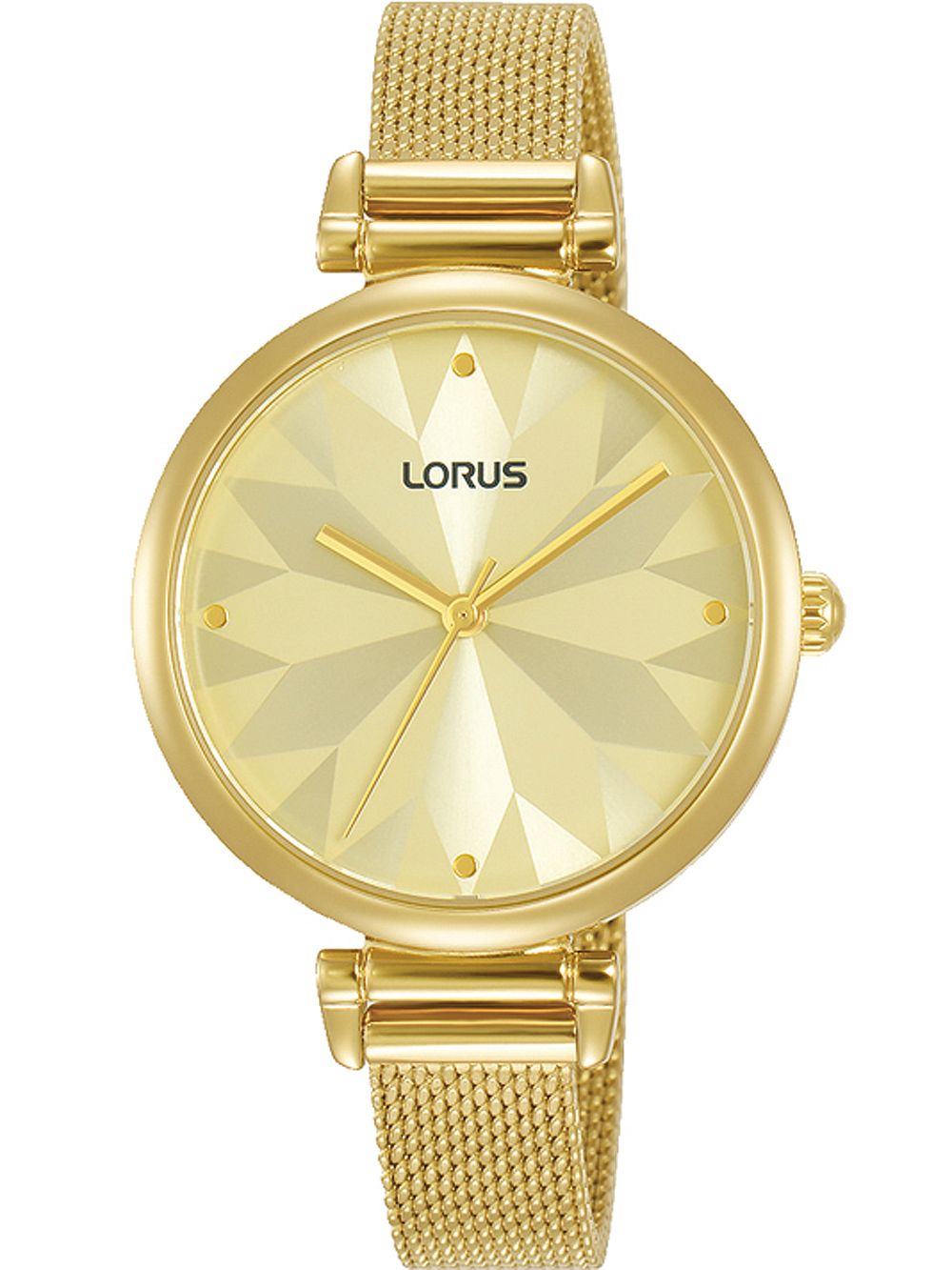 Damen-Armbanduhr von Lorus mit goldfarbenem Milanaiseband und rundem Zifferblatt