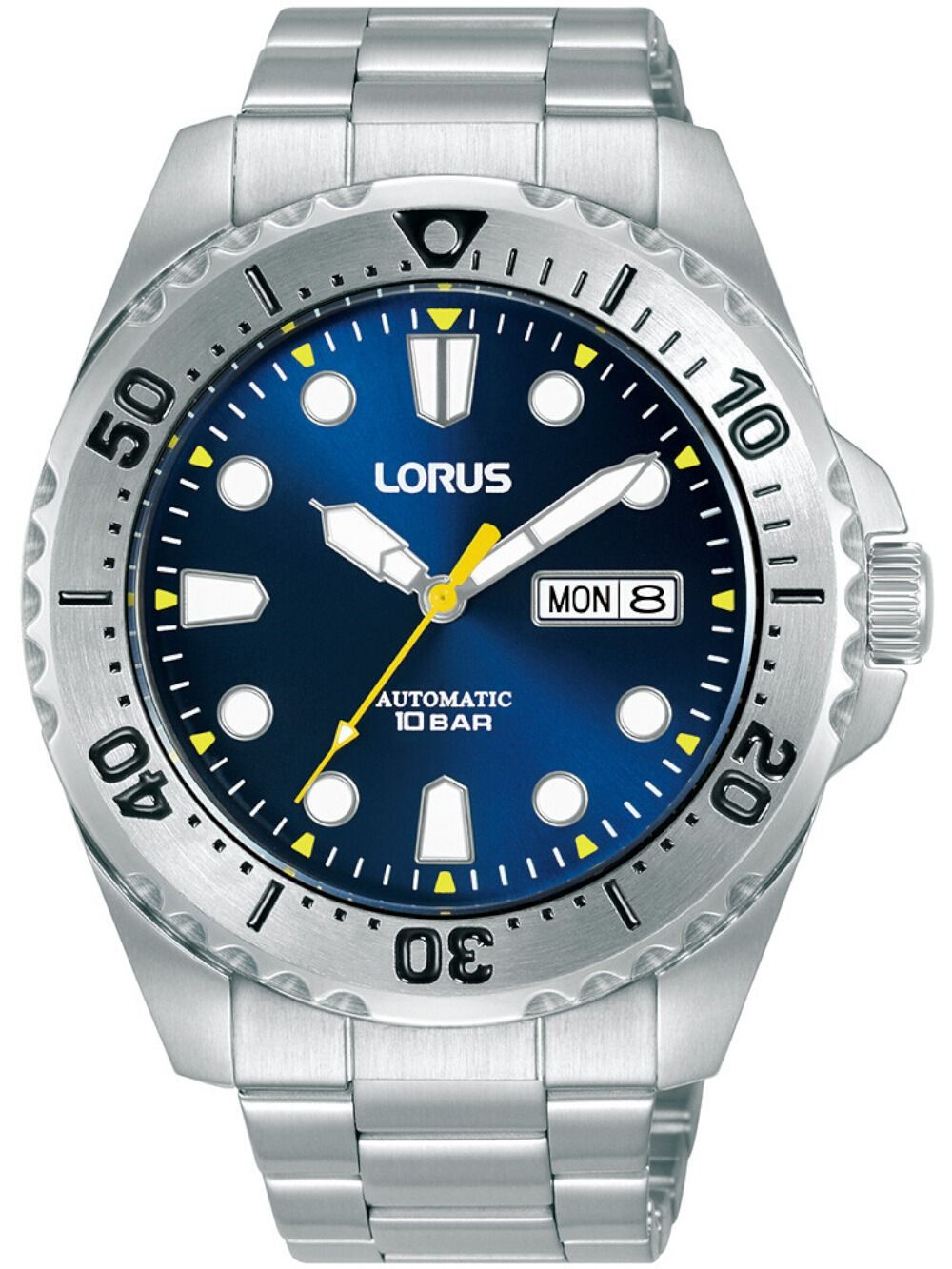 Herrenarmbanduhr Lorus mit blauem Zifferblatt, drehbarer Lünette und Datumsanzeige