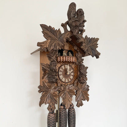 Rombach & Haas TRADITION 4560-N Horloge Murale Bois Foncé • Mouvement Mécanique 8 Jours • Horloge Hibou Sculptée Main
