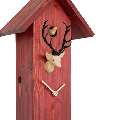 Rombach & Haas Classic SLM3H-3 Horloge Murale Bois Naturel/Rouge • Mouvement Mécanique 8 Jours • Véritable Coucou de la Forêt-Noire