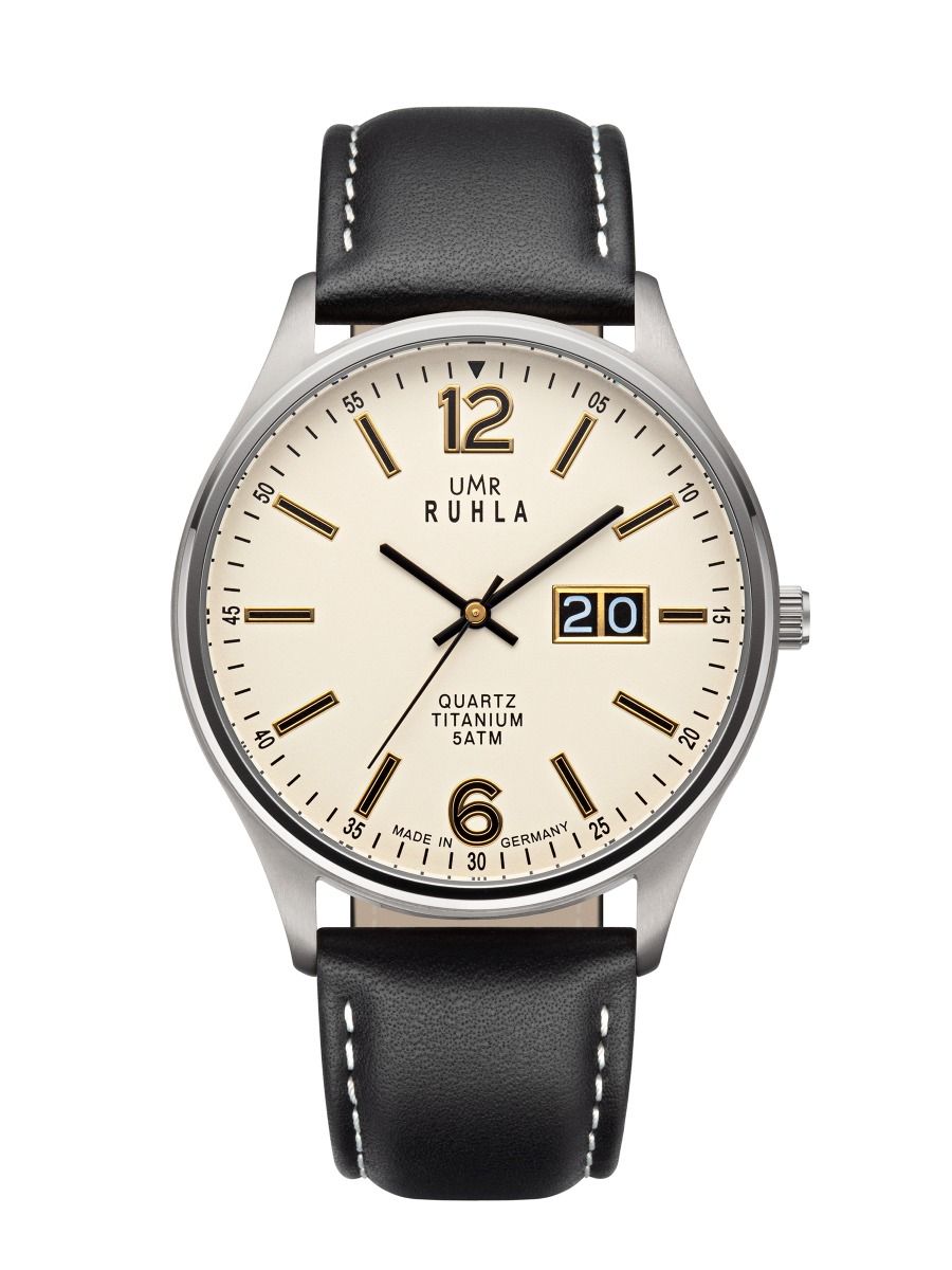 Montre pour homme UMR RUHLA avec cadran beige, bracelet en cuir noir, montre analogique