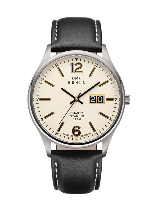 Montre pour homme UMR RUHLA avec cadran beige, bracelet en cuir noir, montre analogique