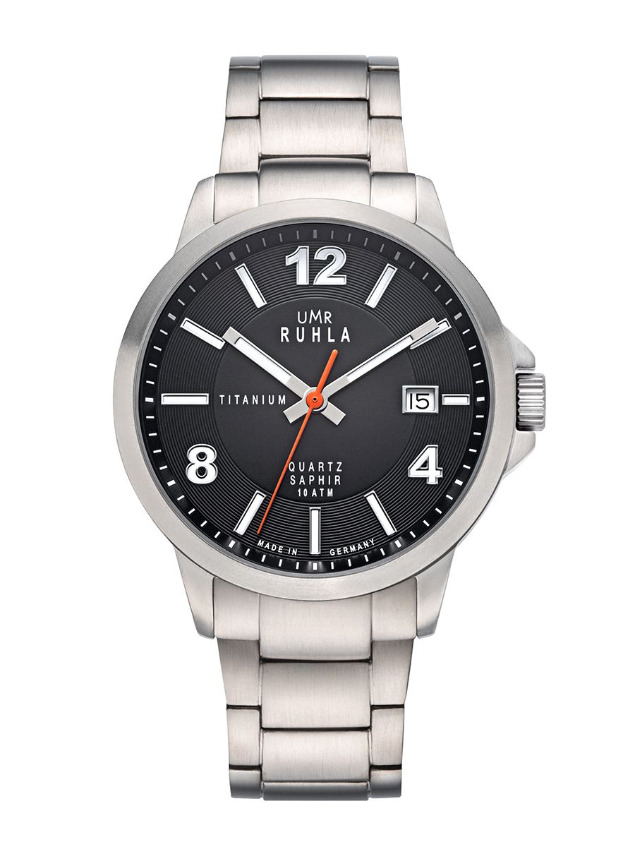 Montre pour homme avec cadran noir, boîtier et bracelet en titane, affichage de la date