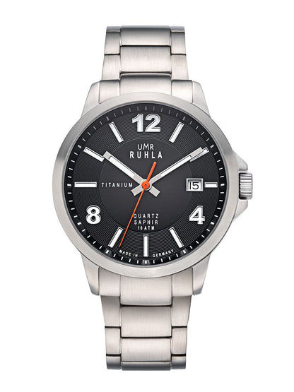 Montre pour homme avec cadran noir, boîtier et bracelet en titane, affichage de la date