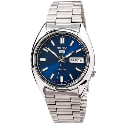Seiko Herrenarmbanduhr mit blauem Zifferblatt, Stahlband und Tag-Datum-Anzeige