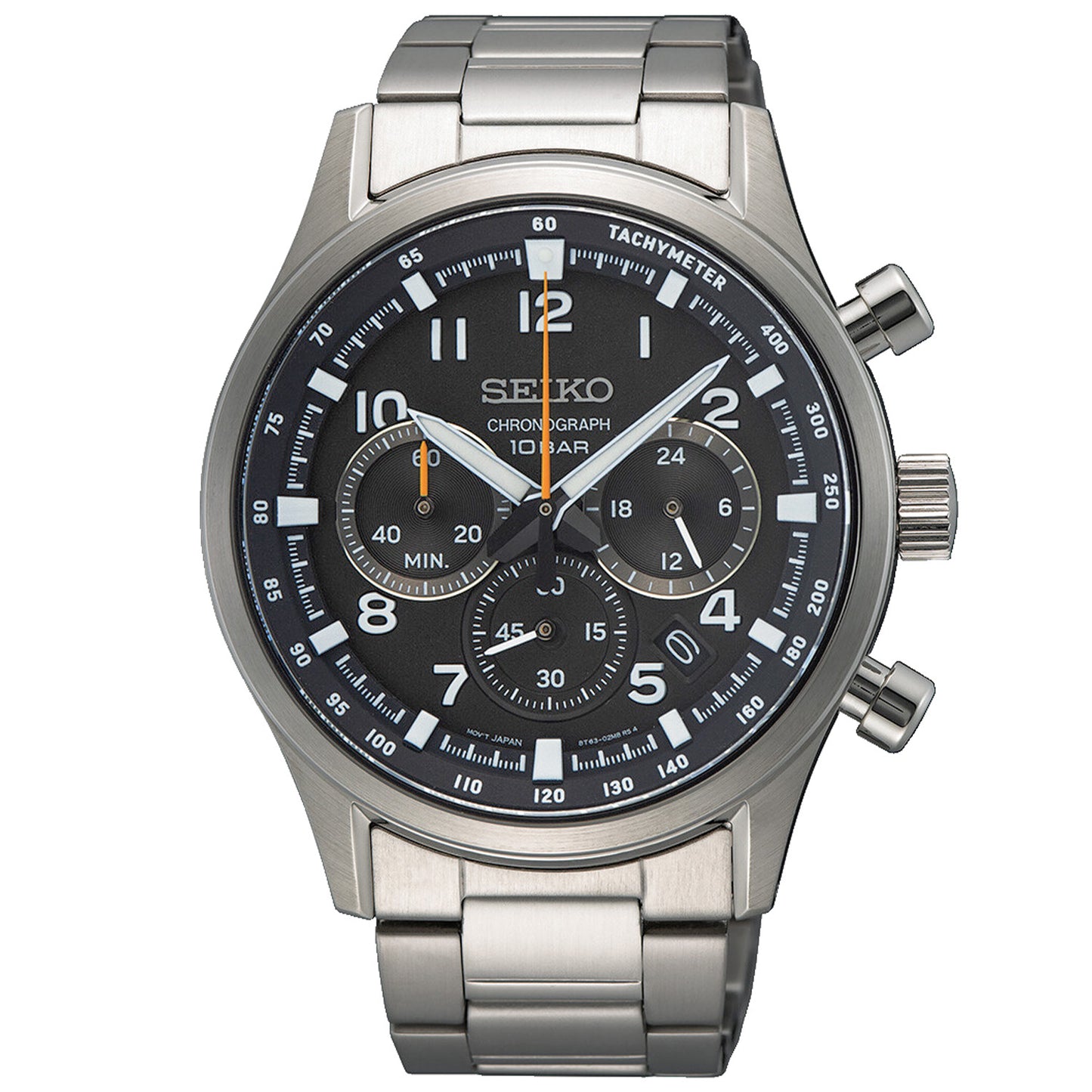 Seiko Chronographenarmbanduhr: Stahlband, schwarzes Zifferblatt, Chrono-Subdials