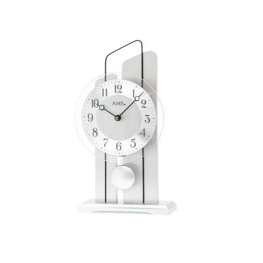 Horloge de table à pendule à quartz AMS T1258, aluminium • Mouvement à pendule à quartz • Verre minéral