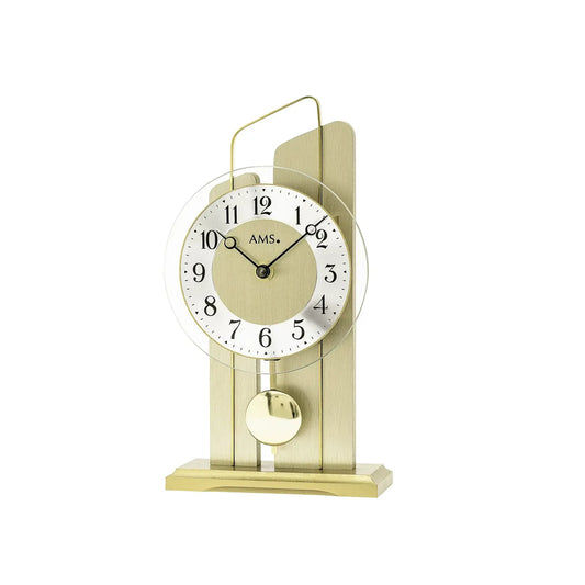 Horloge de table AMS Quarz 1259 avec pendule • Boîtier en bois avec laiton • Cadran en aluminium