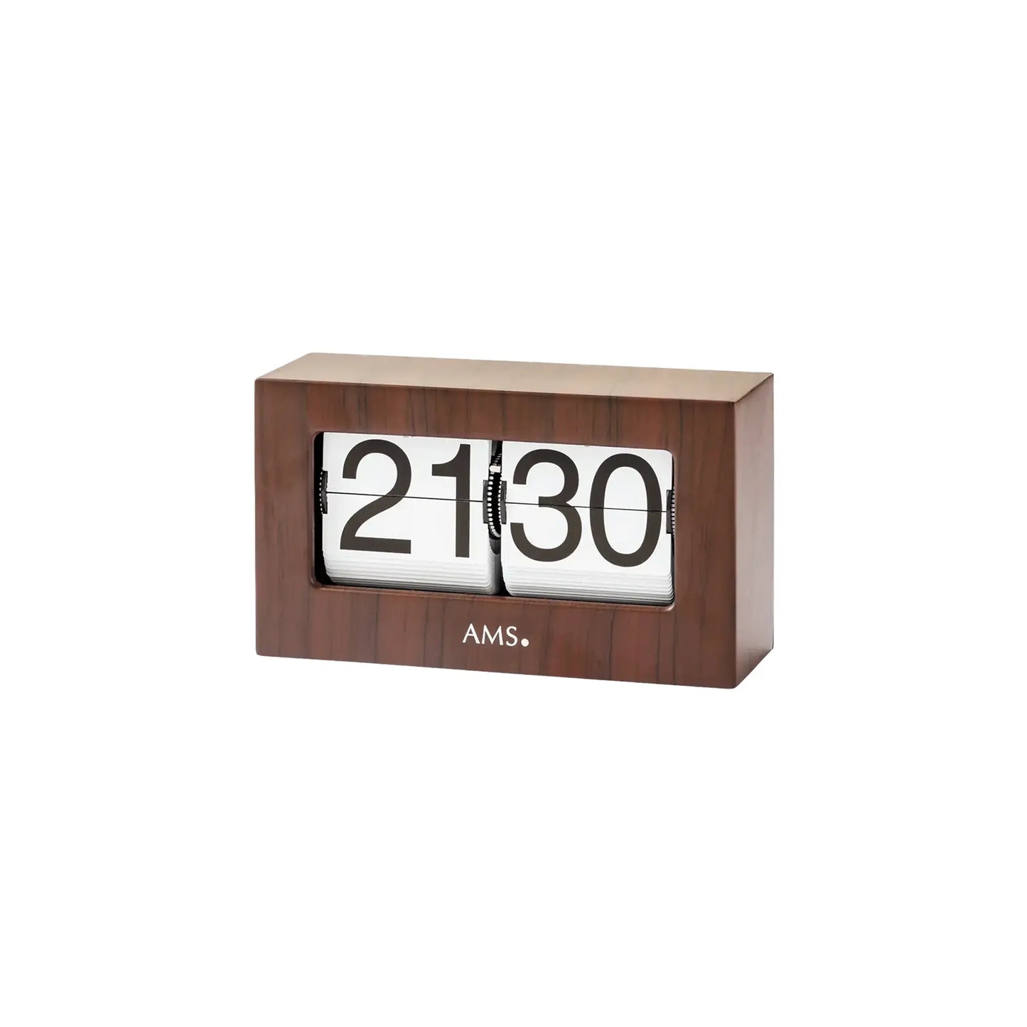 AMS Retro T1177 Zegar stołowy / Flip Clock • Wyświetlacz z klapkami • Metal i dekor orzecha włoskiego