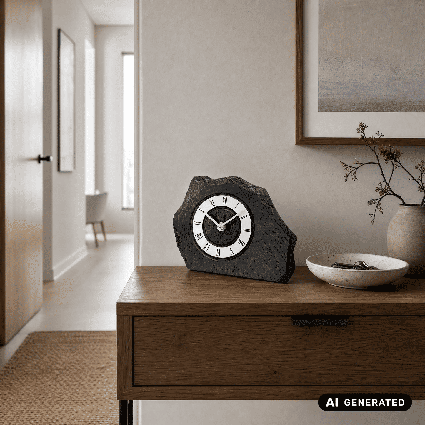 Zegar stołowy AMS Design T1104 • naturalny łupek • mechanizm kwarcowy