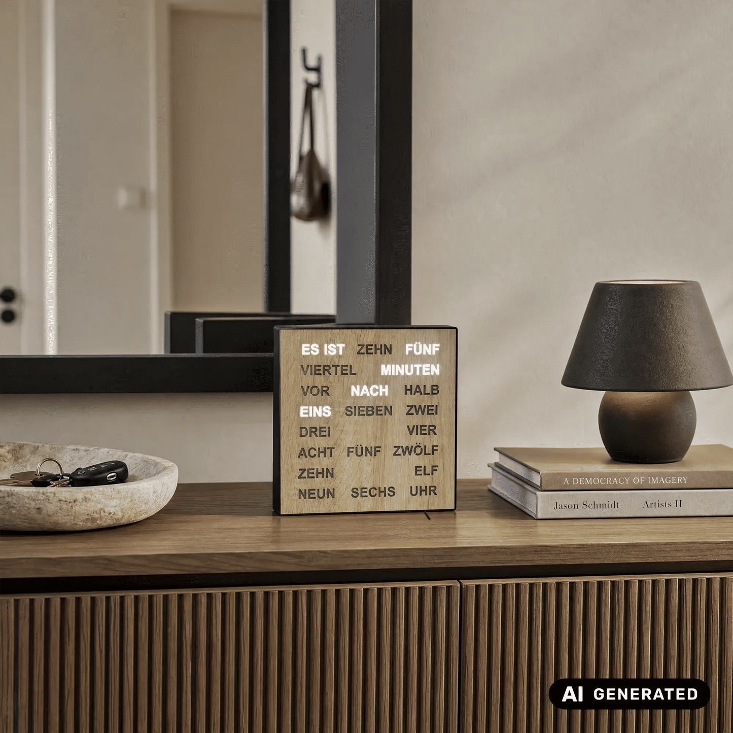 AMS T1237 Zegar ścienny Sonoma • Zegar słowny z wyświetlaczem LED • Zasilanie sieciowe 220V
