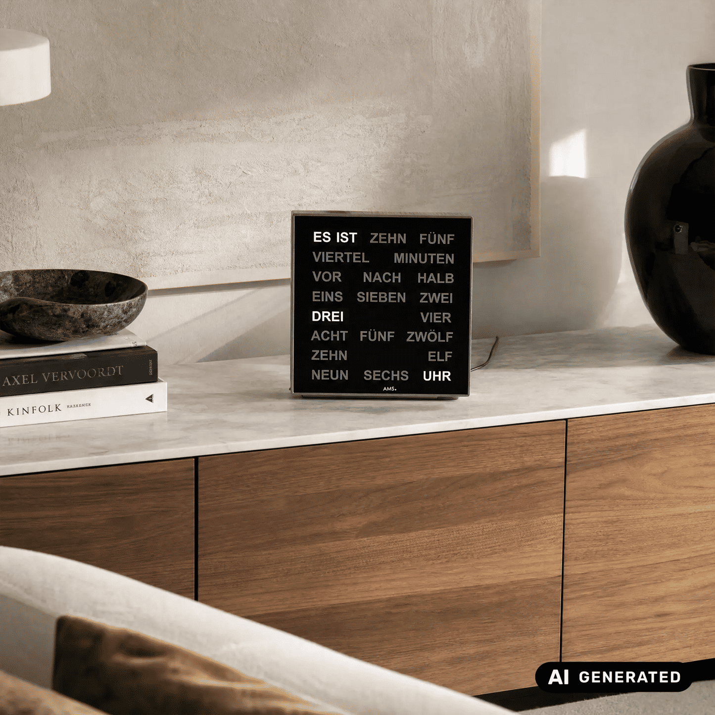 Zegar stołowy i ścienny AMS Design T1235 • Innowacyjny wyświetlacz słowny LED • Zasilacz 220V w zestawie