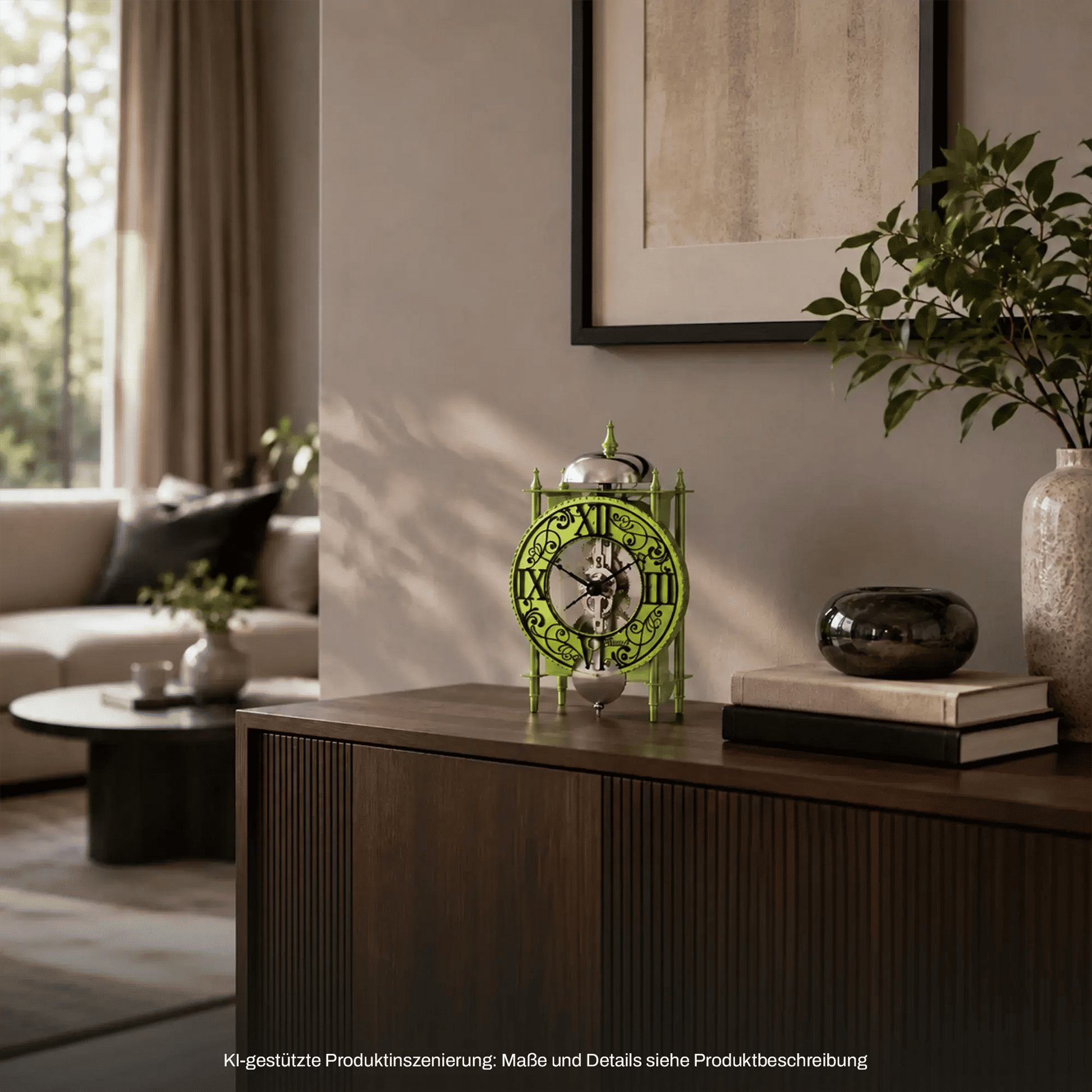 Hermle Tischuhr aus Acryl mit grünem Zifferblatt und transparentem Glockenschirm
