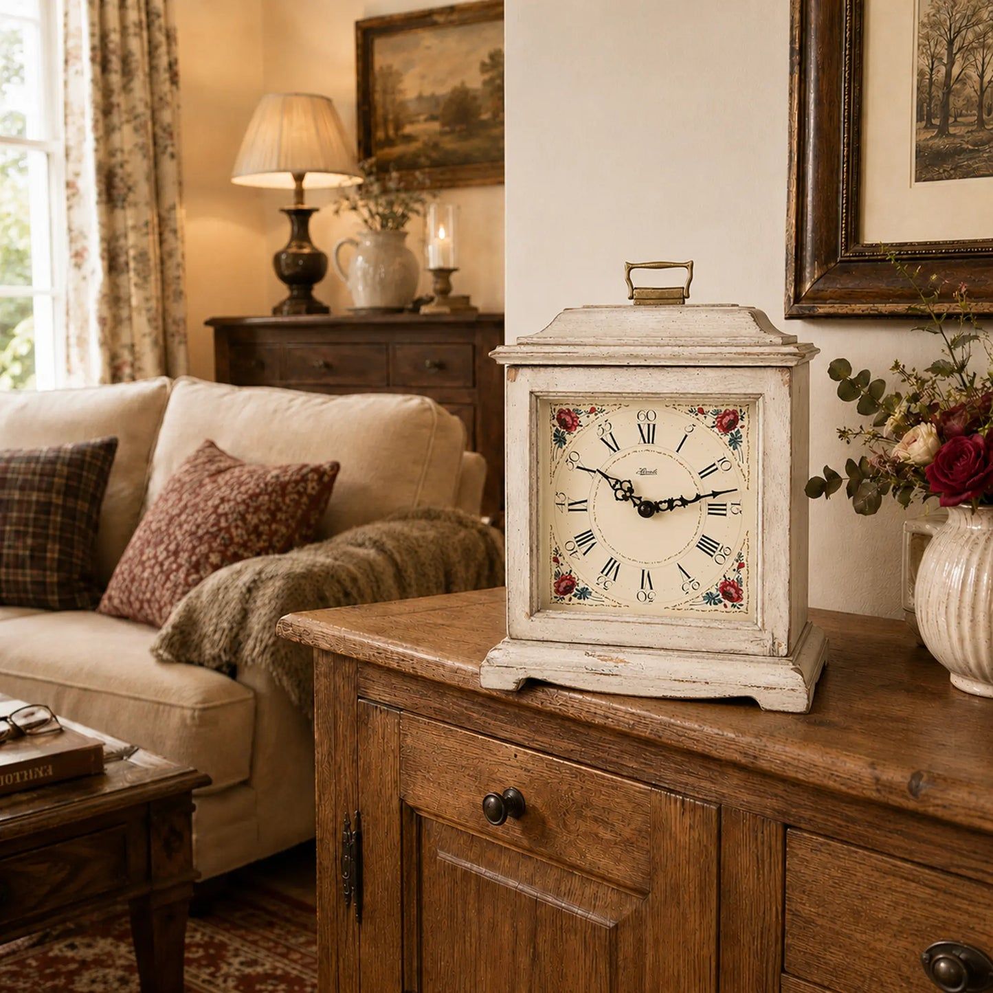 Horloge de table Hermle 33x25x15 cm bois • Sonnerie Westminster • Design vintage