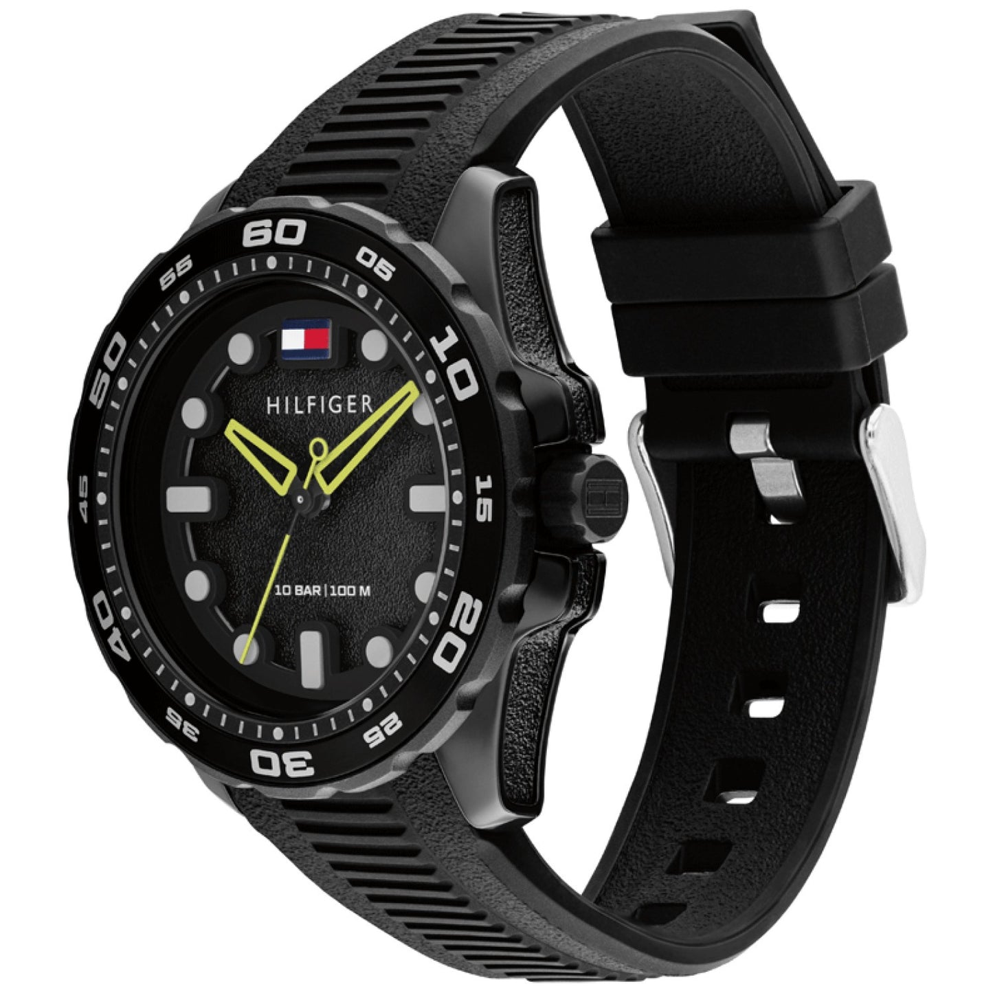 Damen-Armbanduhr: schwarzes Silikonarmband, schwarzes Zifferblatt, 10 BAR/100 m