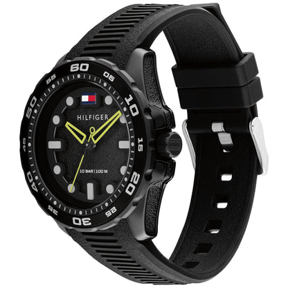 Damen-Armbanduhr: schwarzes Silikonarmband, schwarzes Zifferblatt, 10 BAR/100 m